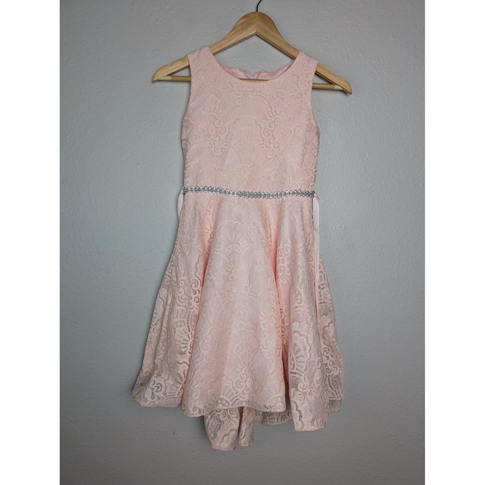 Emily Rose Dress Girls 12 Pink Lace Sleeveless‎ Flare Rhinestone Party Wedding